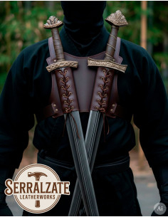 Tahalí Ninja de espalda para dos espadas, marrón