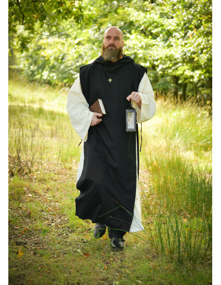 Anselmo-munkedragt i sort-naturfarvet