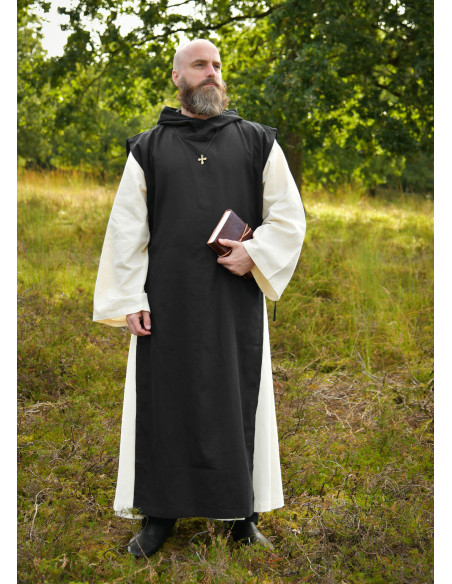 Anselmo-munkedragt i sort-naturfarvet