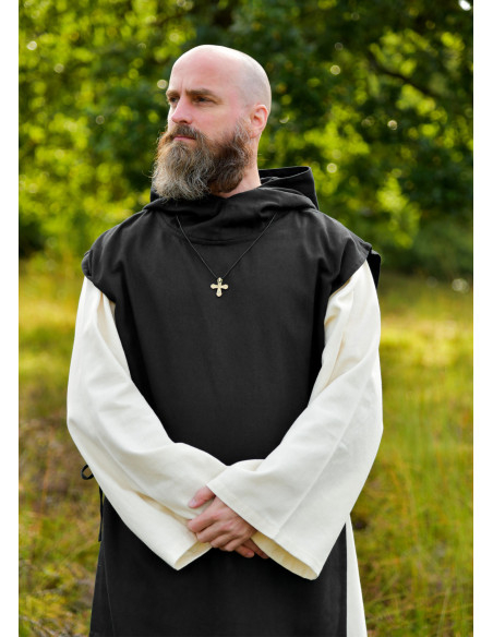 Anselmo-munkedragt i sort-naturfarvet