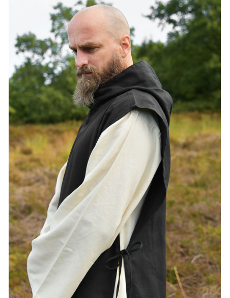Anselmo-munkedragt i sort-naturfarvet