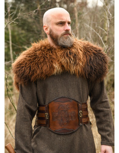Cinturón de cuero vikingo con repujado, marrón