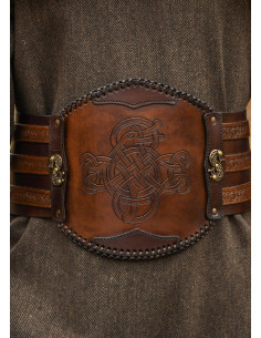 Cinturón de cuero vikingo con repujado, marrón 2