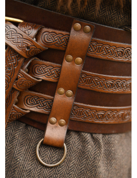 Viking leren riem met reliëf, bruin