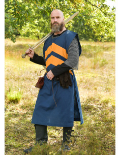Middeleeuws tabard met strepen, blauw en geel