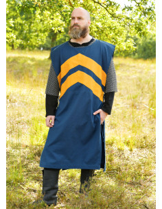 Middeleeuws tabard met strepen, blauw en geel 2