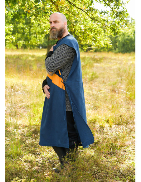 Tabardo medieval con rayas, azul y...