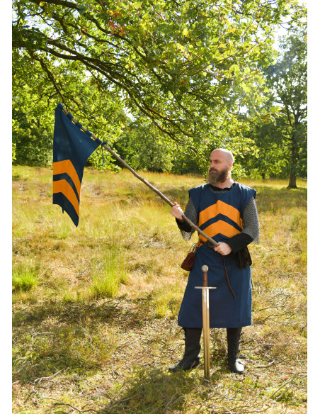 Medievalt skjal med striber, blå og gul