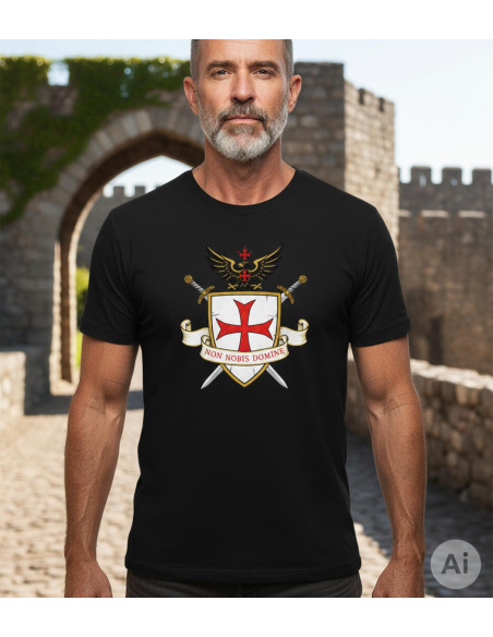 Camiseta negra Templaria para hombre,...