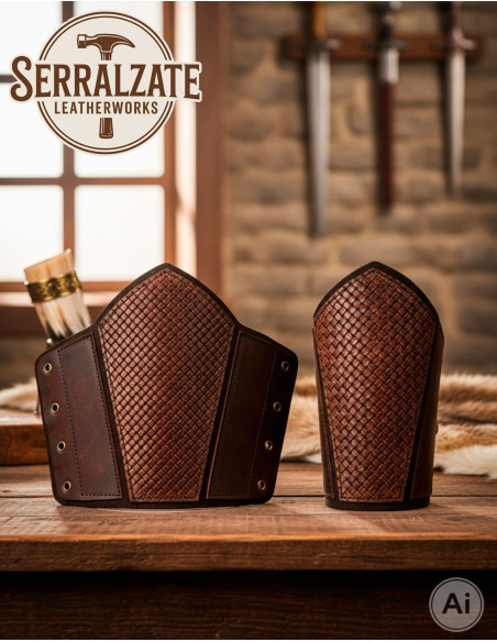 Grebas vikingas escamas en cuero marrón