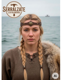 Tiara vikinga nudos celtas olas serenas en marrón