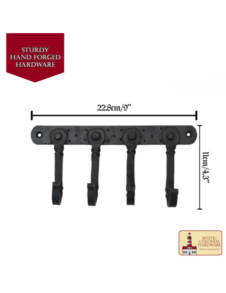 Rustik garderobe med 4 håndsmidede kroge