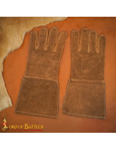 Mittelalterliche Lederhandschuhe aus Wildleder, braun