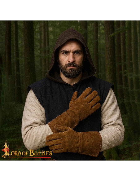 Guantes medievales en piel de ante,...