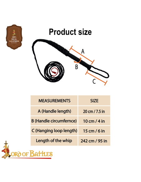 Medieval pisk i sort læder,...