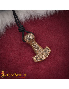 Vikinghanger Mjölnir in gegoten brons, leren koord