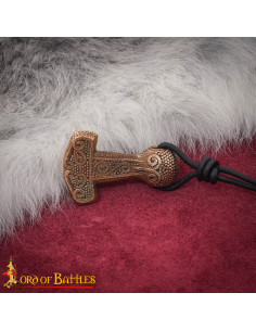 Vikinghanger Mjölnir in gegoten brons, leren koord 2