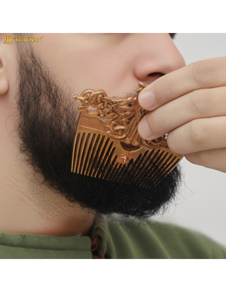 Vikingekam i bronze med læderetui,...