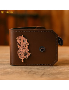 Cartera en cuero con decoración en bronce fundido