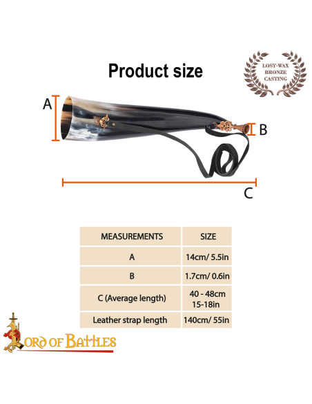 Ægte middelalderhorn med mundstykke i...