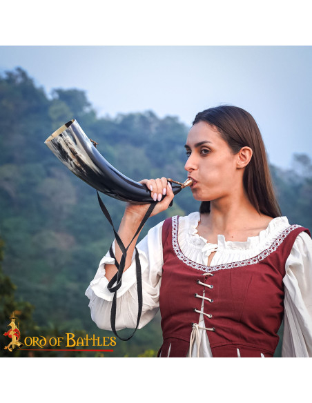 Ægte middelalderhorn med mundstykke i...