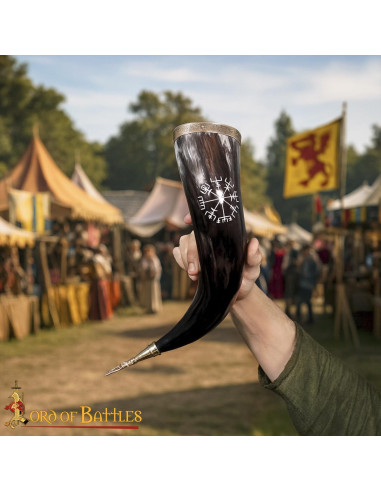 Viking hoorn om te drinken Runa Vegvisir, details in messing