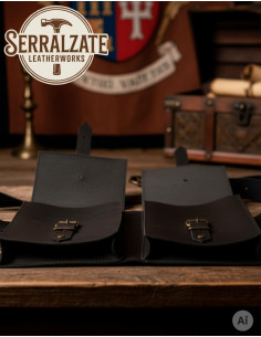 Bolso de cinturón medieval DuoPouch en cuero negro 2