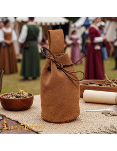 Bolsa limosnera piel de ante con cordón, color marrón