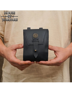 Mittelalterliche Gürteltasche mit Messingknopf, schwarz