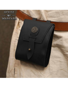Mittelalterliche Gürteltasche mit Messingknopf, schwarz 2