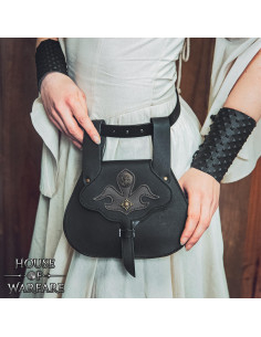 Middeleeuwse riemtas tas van zwart leer met messing studs 2