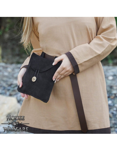 Bolso medieval en piel de ante para cinturones, color negro
