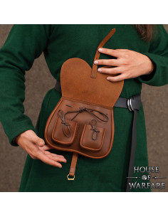 Mittelalterliche braune Ledertasche mit Taschen, für Gürtel 2