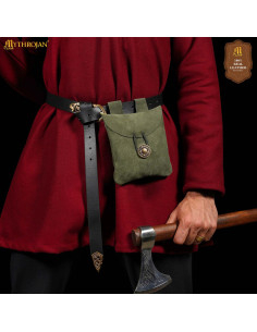 Bolso riñonera medieval piel de gamuza, color verde oscuro 2