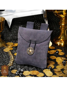 Bolso riñonera medieval piel de gamuza, color azul