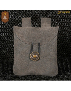 Bolso riñonera medieval piel de gamuza, color gris