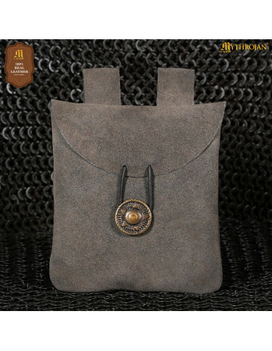 Bolso riñonera medieval piel de gamuza, color gris
