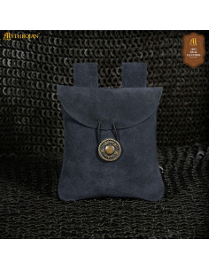 Medieval læderfanny pack i ruskind, mørkeblå farve