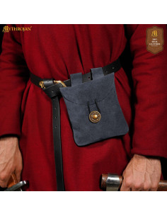 Medieval læderfanny pack i ruskind, mørkeblå farve 2