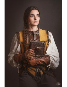 Cuera medieval corta para mujer, serraje amarillo