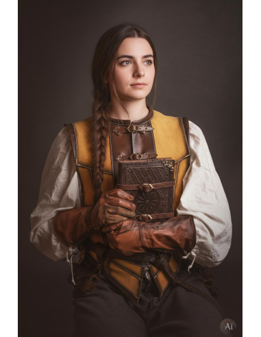 Cuera medieval corta para mujer, serraje amarillo