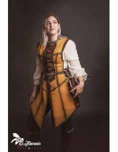 Cuera medieval larga para mujer, serraje amarillo