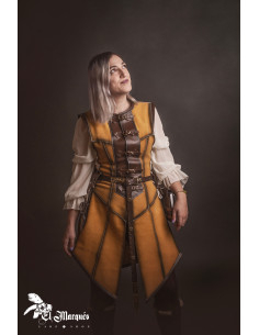 Cuera medieval larga para mujer, serraje amarillo 2