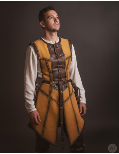 Cuera medieval larga para hombre, serraje amarillo