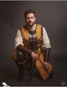 Cuera medieval larga para hombre, serraje amarillo 2