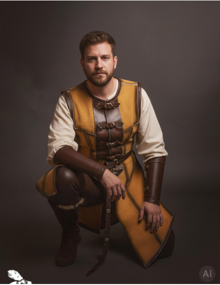 Lang middelalderkåpe til mænd, gul skind