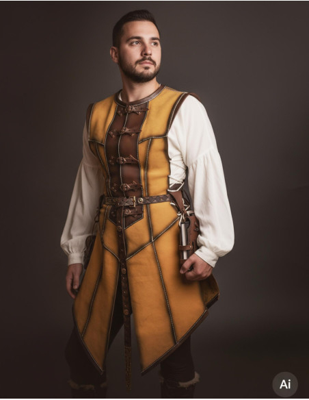 Lang middelalderkåpe til mænd, gul skind