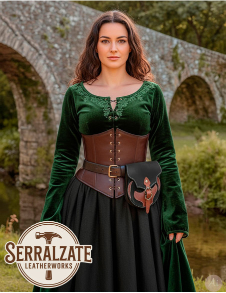 Middelaldertaske i sort læder med...