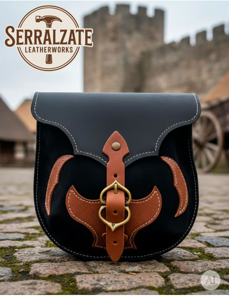 Mittelalterliche schwarze Ledertasche...