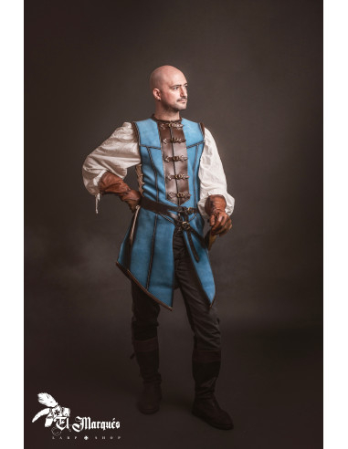 Lange mittelalterliche Herrenjacke aus Wildleder in Blau